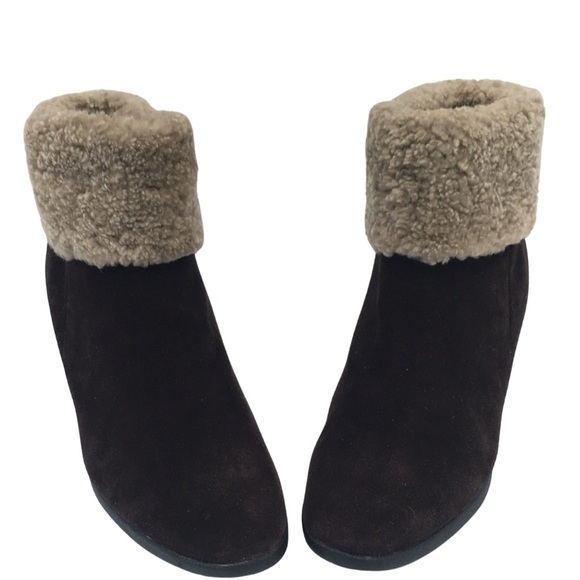 Brilliant Brown Suede Waterproof Faux Fur Heeled Ankle Boots size 9 - Picture 5 of 14